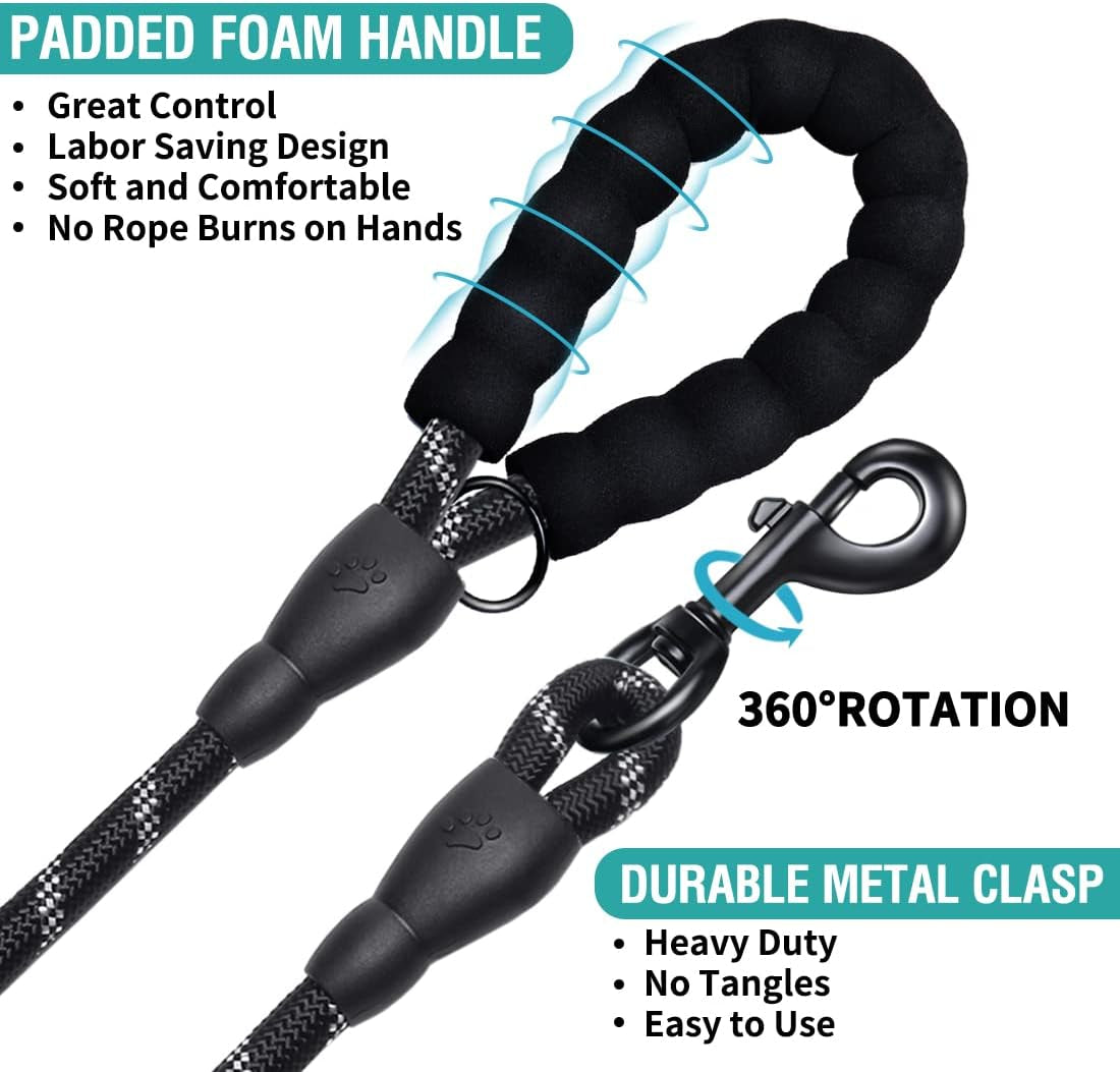 2 Pack Reflective Dog Leash for Medium Large Dogs with Collapsible Pet Bowl
