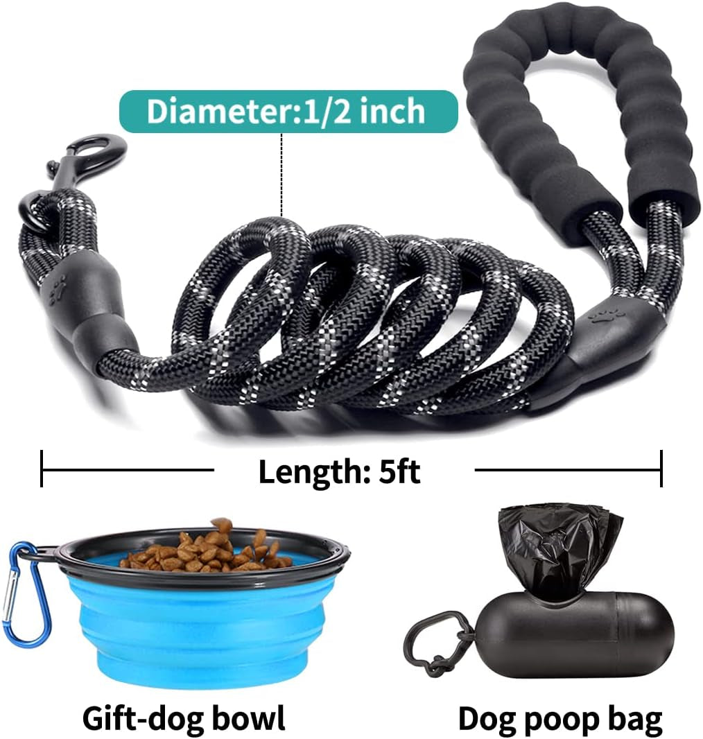 2 Pack Reflective Dog Leash for Medium Large Dogs with Collapsible Pet Bowl