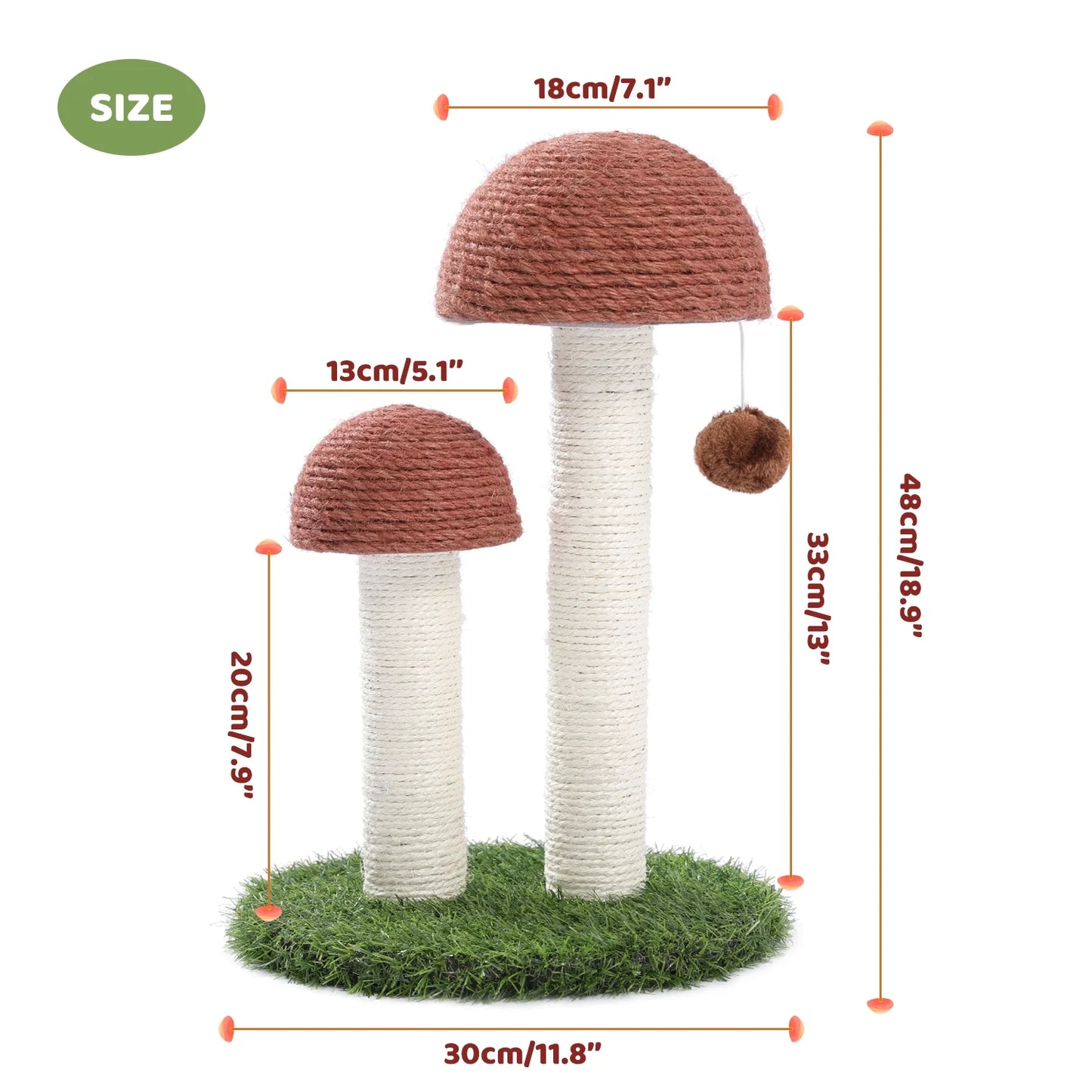 2 Mushroom 19" Cat Scratching Post for Kittens and Small Cats