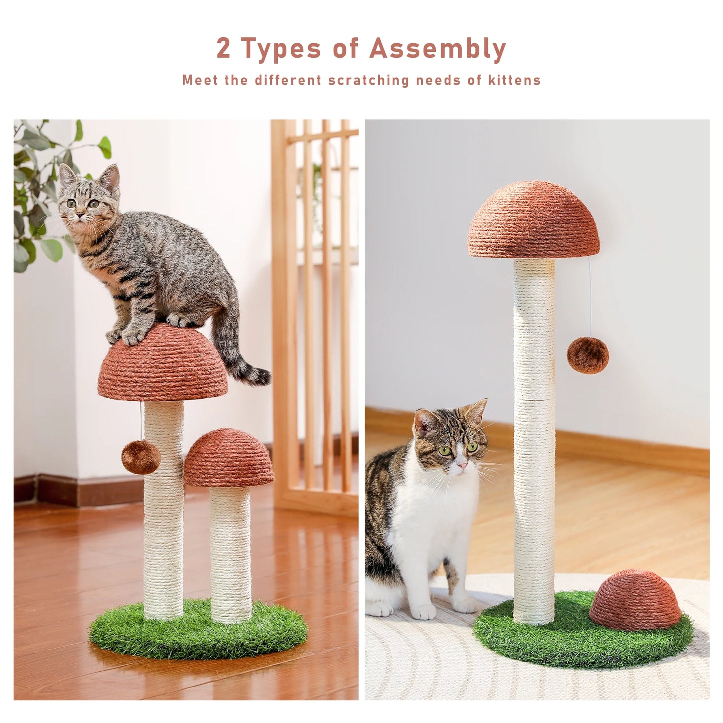 2 Mushroom 19" Cat Scratching Post for Kittens and Small Cats