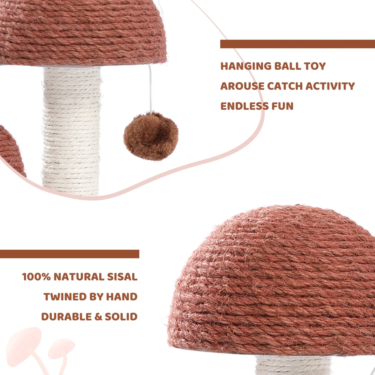 2 Mushroom 19" Cat Scratching Post for Kittens and Small Cats