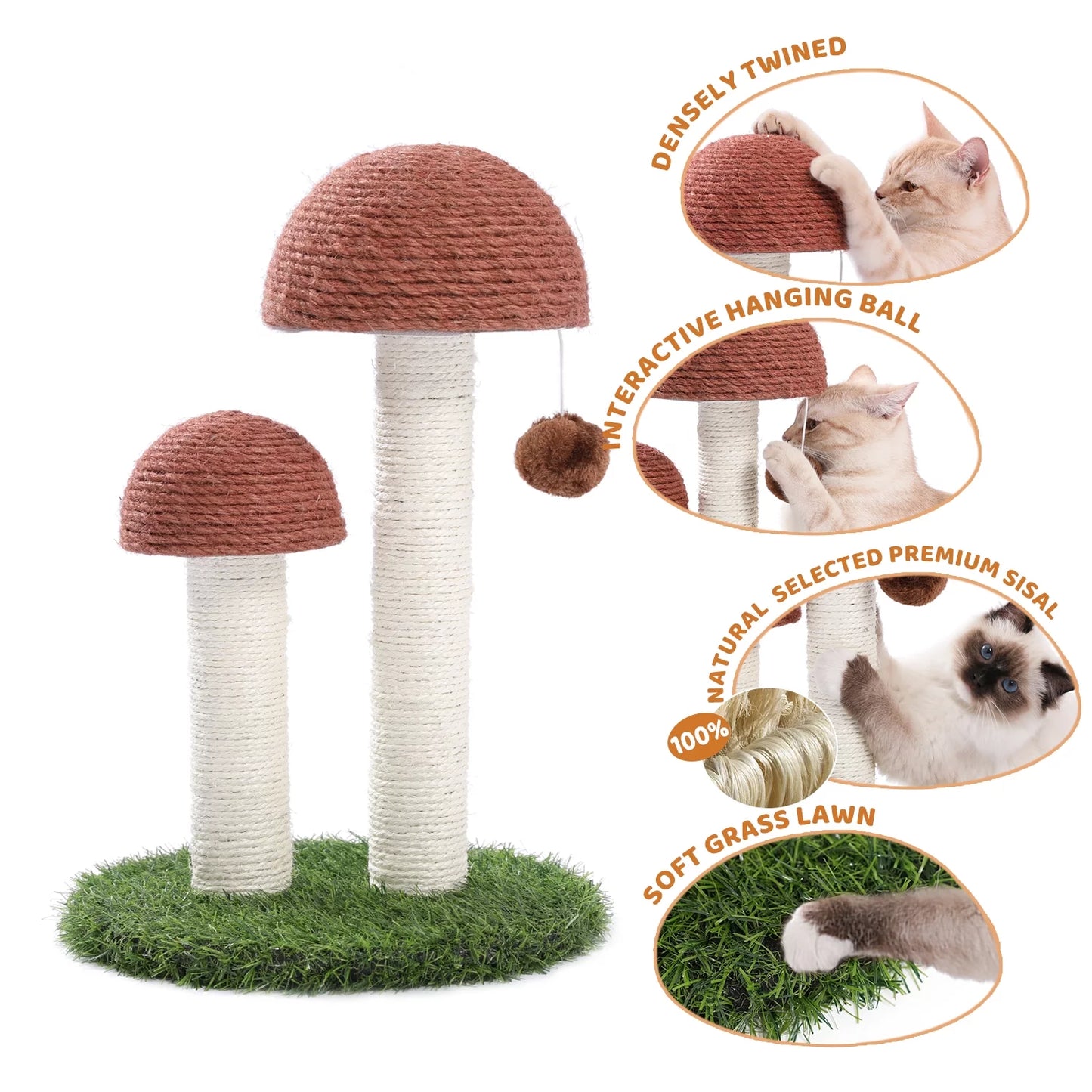 2 Mushroom 19" Cat Scratching Post for Kittens and Small Cats