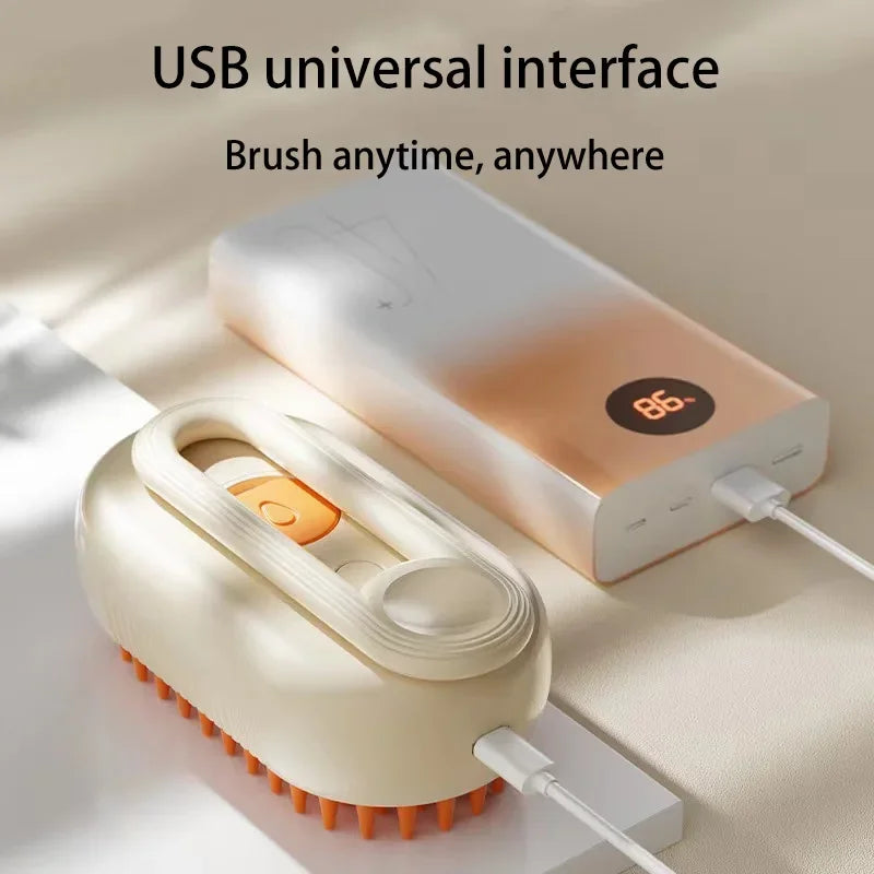Steam Massage Brush for Cats and Dogs with One-Button Spray, Folding and Rotatable Design for Hair Removal and Bathing