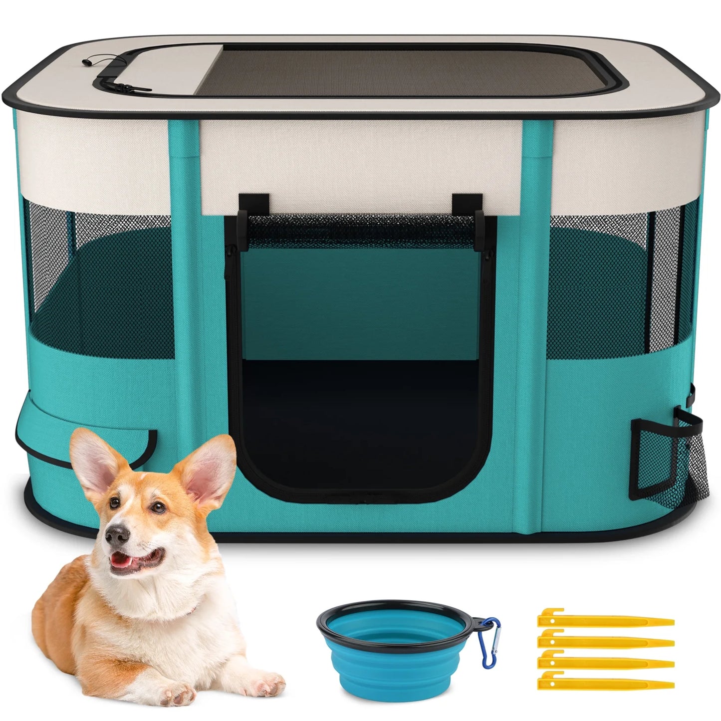 Foldable Portable Pet Playpen for Dogs and Cats - Removable Shade Cover for Indoor and Outdoor Use (Medium)