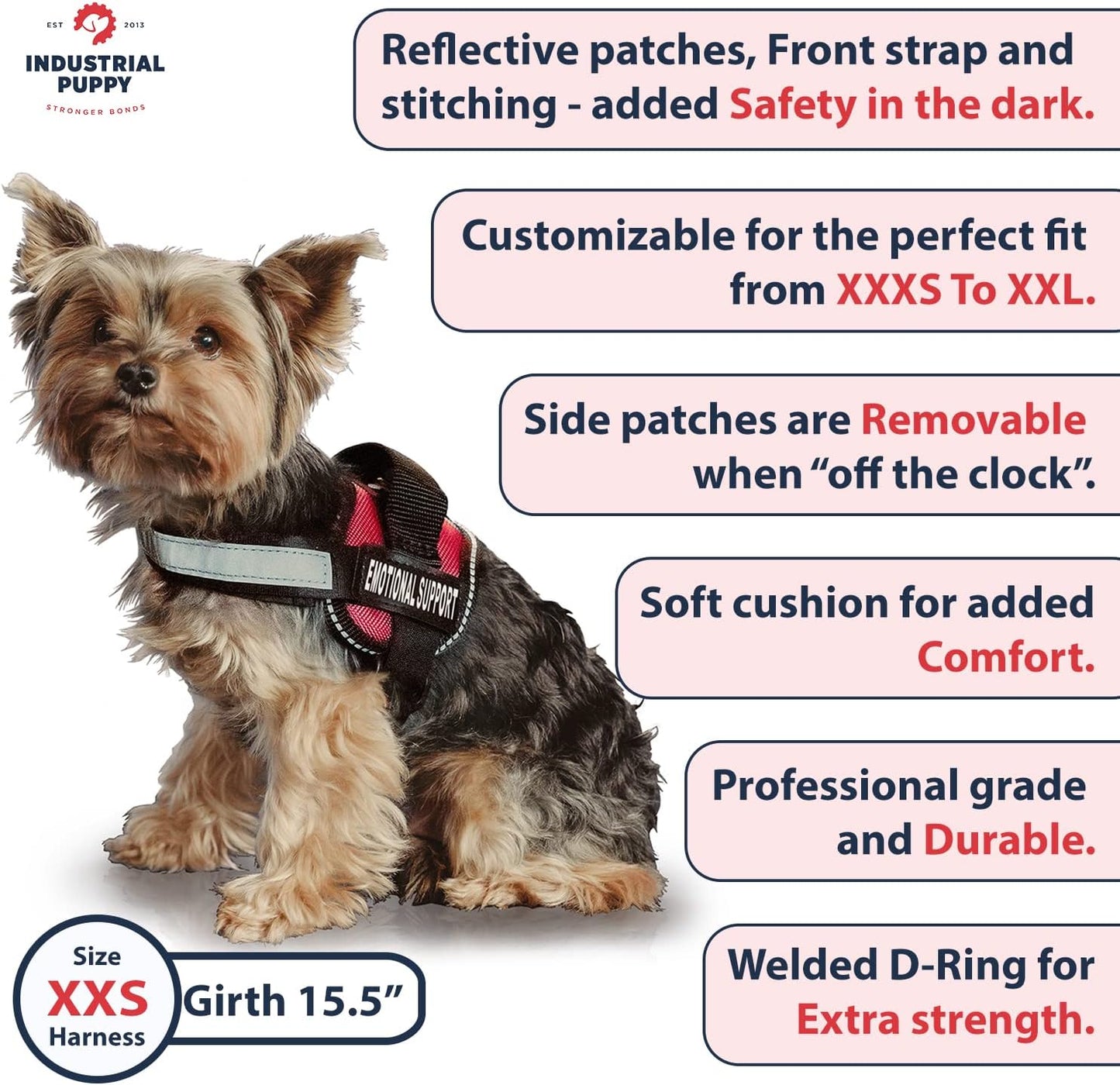 Small Dog Reflective Emotional Support Vest Harness with Matching Leash Set