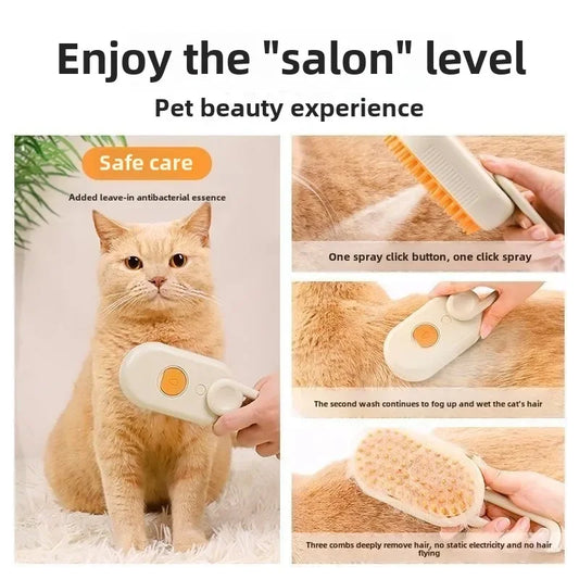Steam Massage Brush for Cats and Dogs with One-Button Spray, Folding and Rotatable Design for Hair Removal and Bathing
