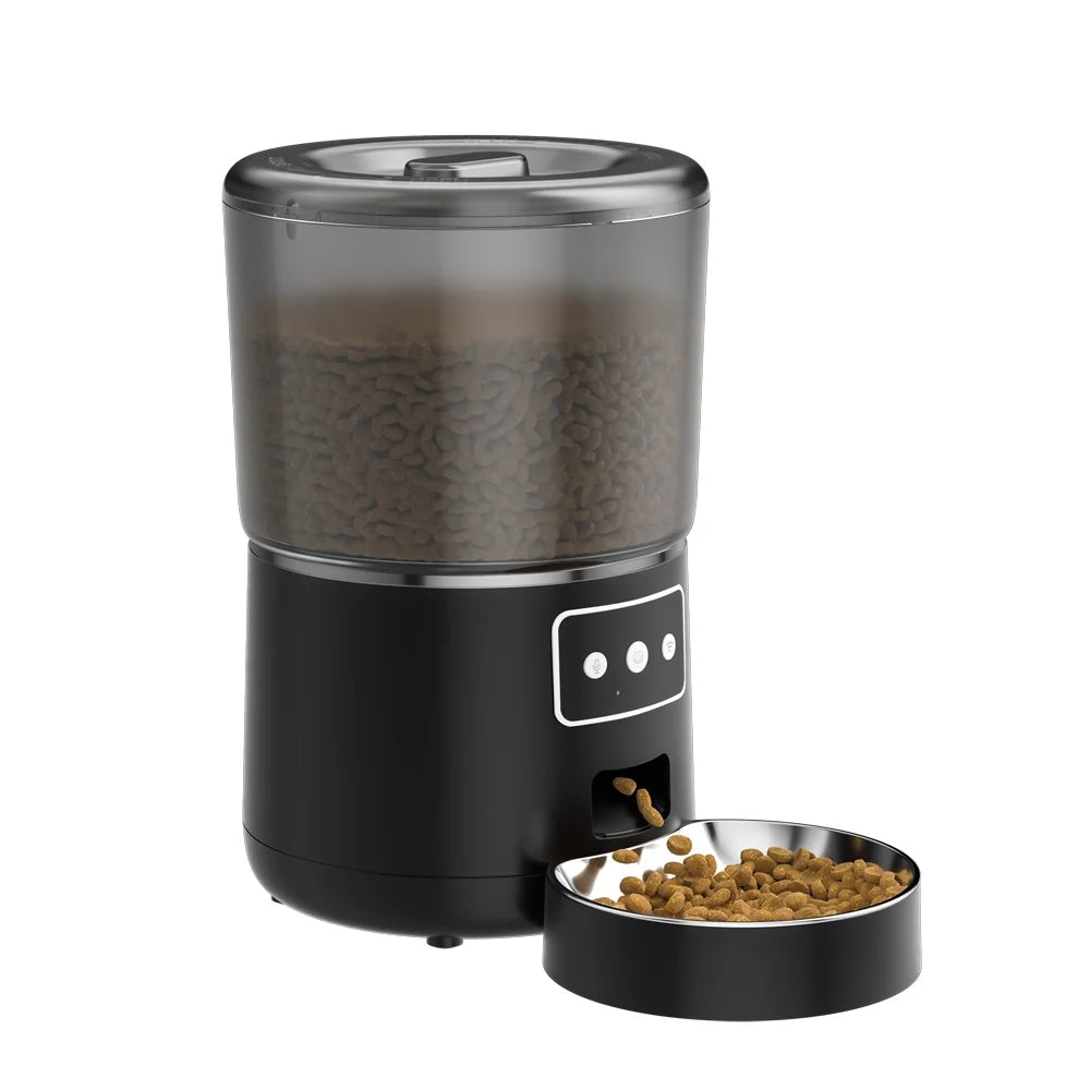 Automatic Smart Wi-Fi Pet Feeder for Dogs and Cats, 4L Capacity, Black