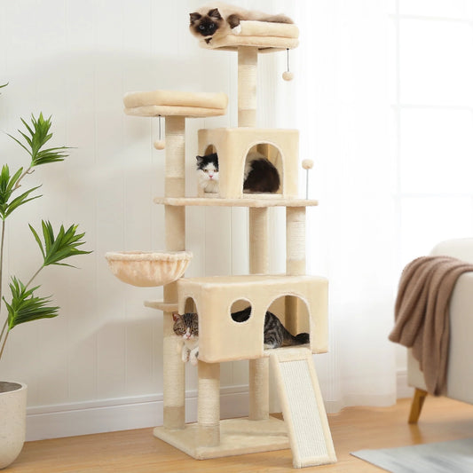64" Cat Tree Tower Large Scratching Posts Tower for Bigger Cats, Beige