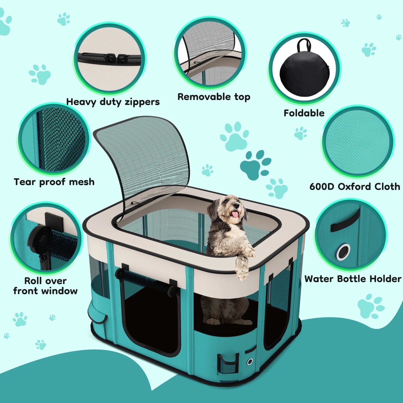 Foldable Portable Pet Playpen for Dogs and Cats - Removable Shade Cover for Indoor and Outdoor Use (Medium)