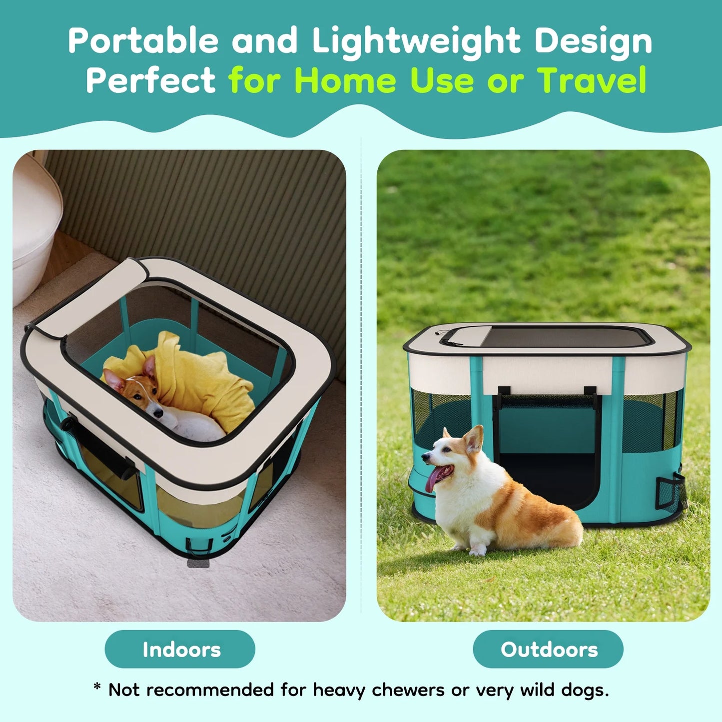 Foldable Portable Pet Playpen for Dogs and Cats - Removable Shade Cover for Indoor and Outdoor Use (Medium)