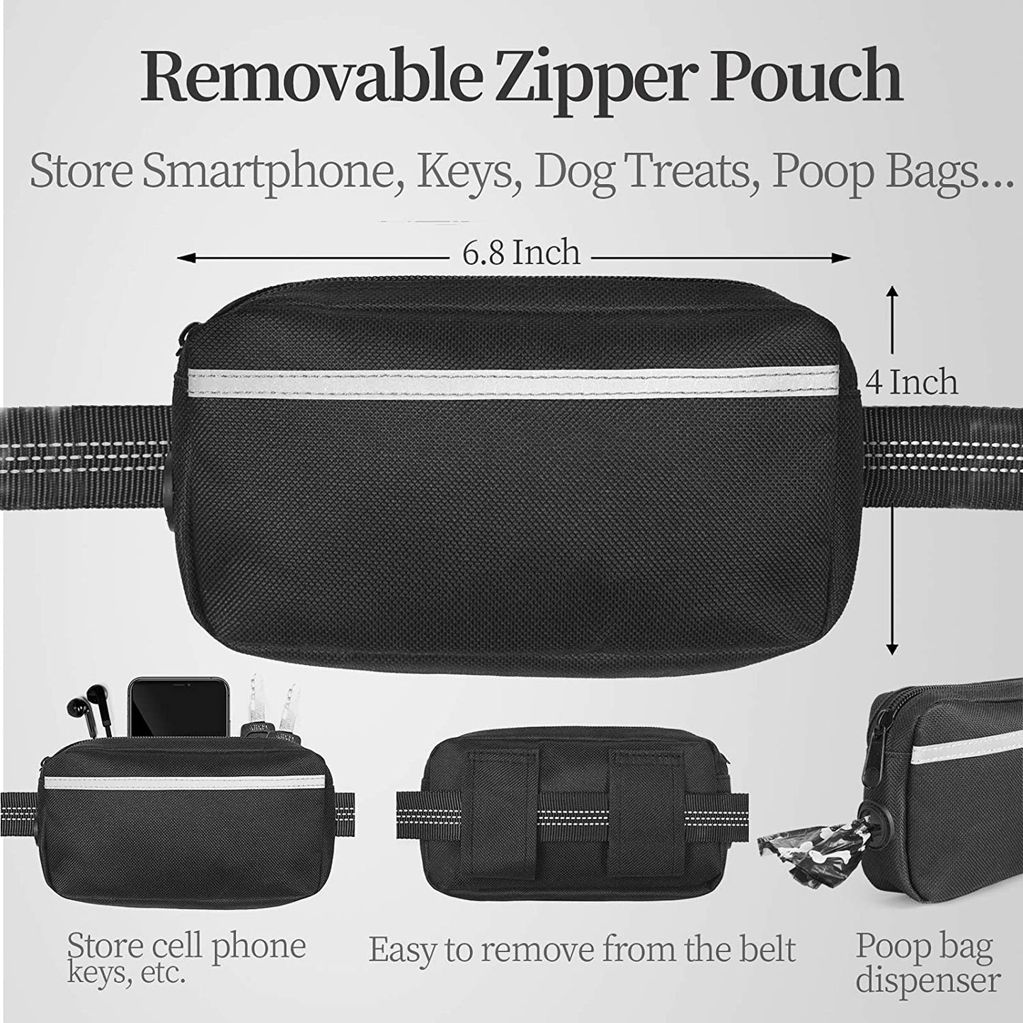 Hands Free Dog Leash with Zipper Pouch