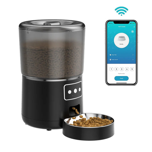 Automatic Smart Wi-Fi Pet Feeder for Dogs and Cats, 4L Capacity, Black