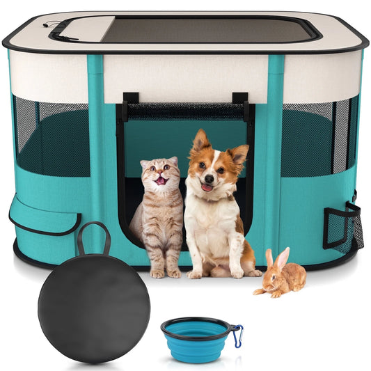 Foldable Portable Pet Playpen for Dogs and Cats - Removable Shade Cover for Indoor and Outdoor Use (Medium)