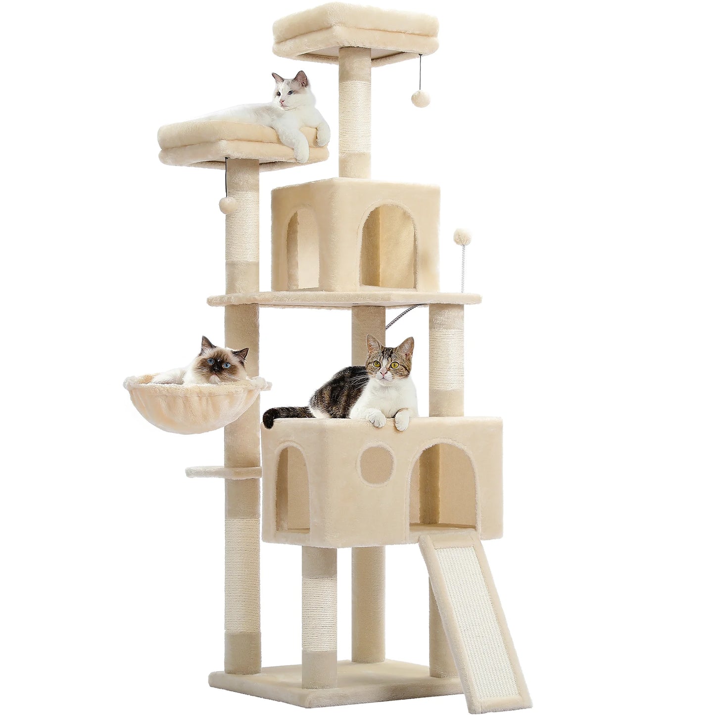 64" Cat Tree Tower Large Scratching Posts Tower for Bigger Cats, Beige