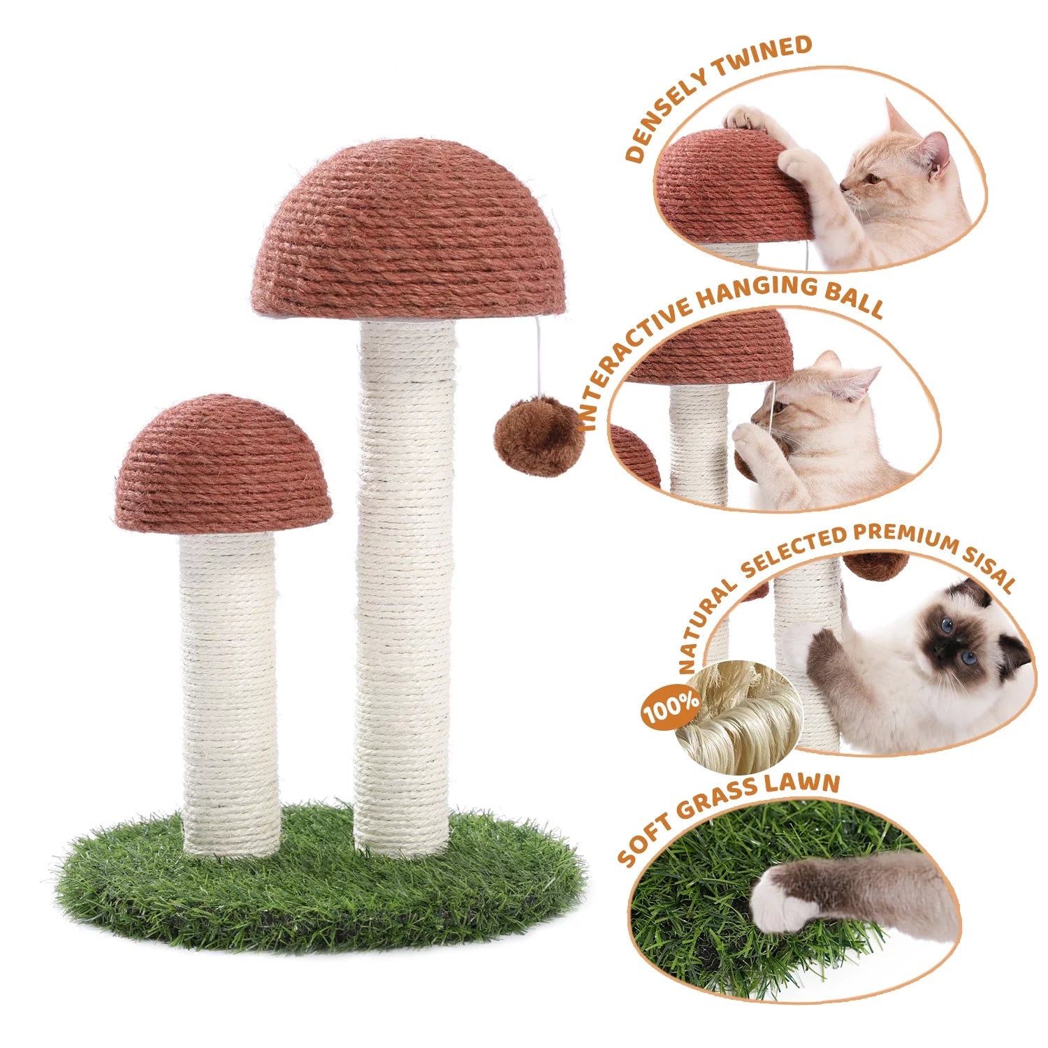 2 Mushroom 19" Cat Scratching Post for Kittens and Small Cats