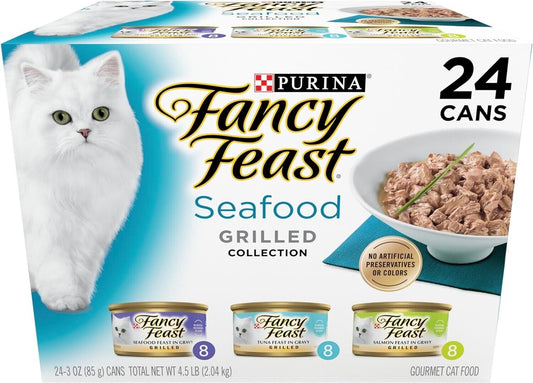 Purina Fancy Feast Variety Pack Seafood Tuna Salmon Wet Cat Food 3Oz 30 Cans