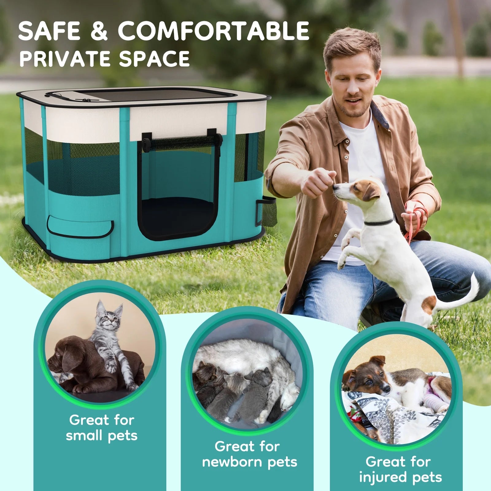 Foldable Portable Pet Playpen for Dogs and Cats - Removable Shade Cover for Indoor and Outdoor Use (Medium)