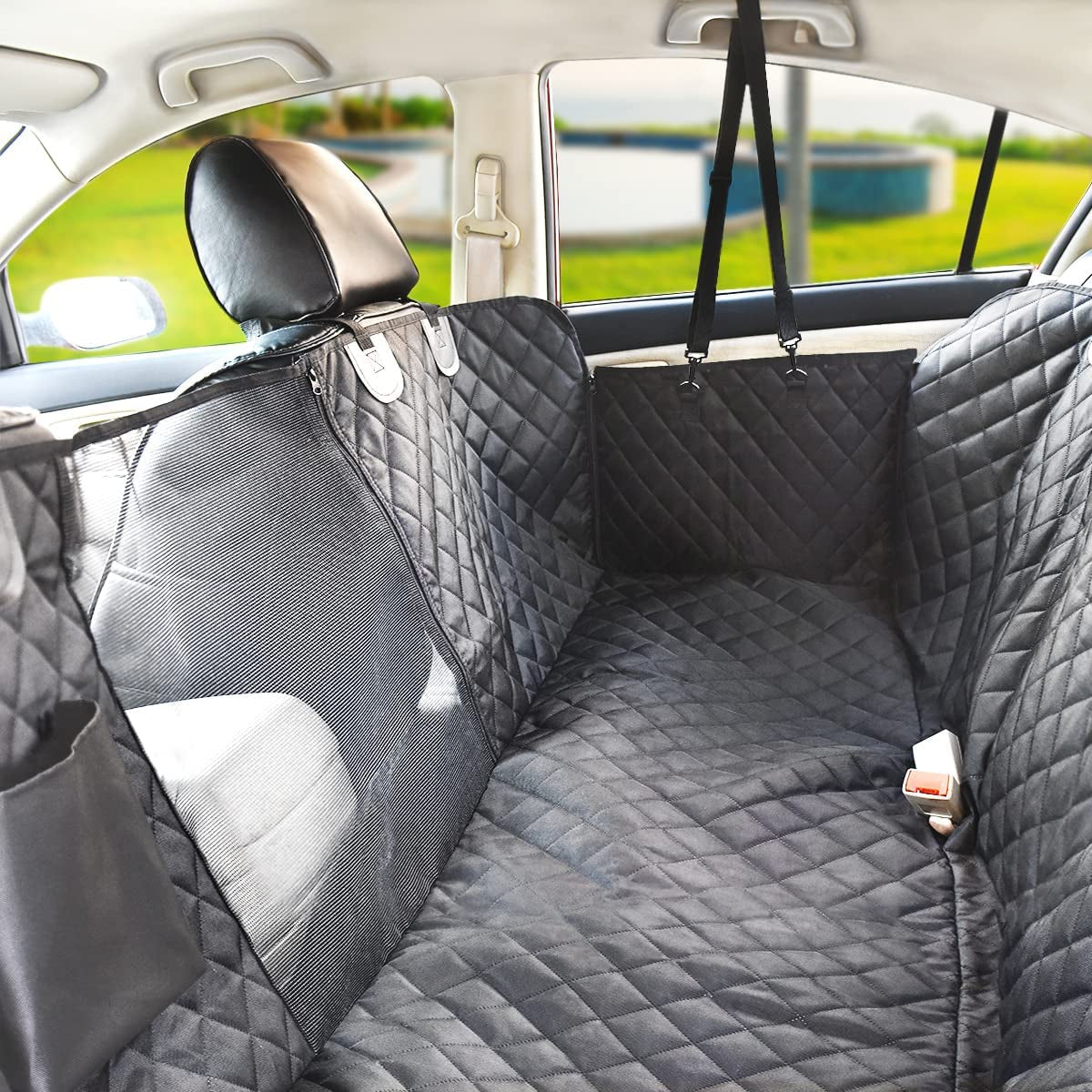 Premium 100% Waterproof Dog Back Seat Cover with Mesh Visual Window – Anti-Slip Hammock for Safe Pet Travel