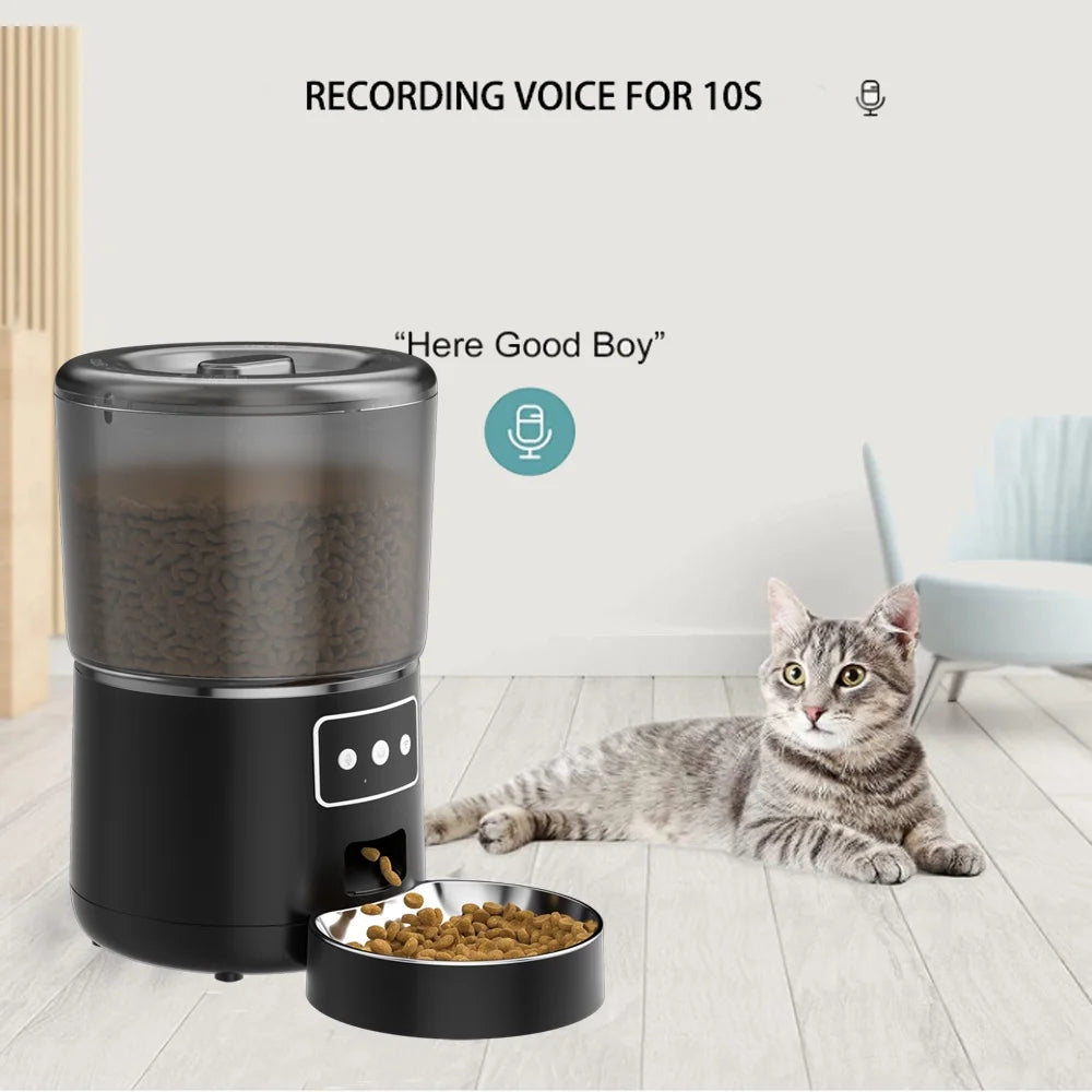 Automatic Smart Wi-Fi Pet Feeder for Dogs and Cats, 4L Capacity, Black
