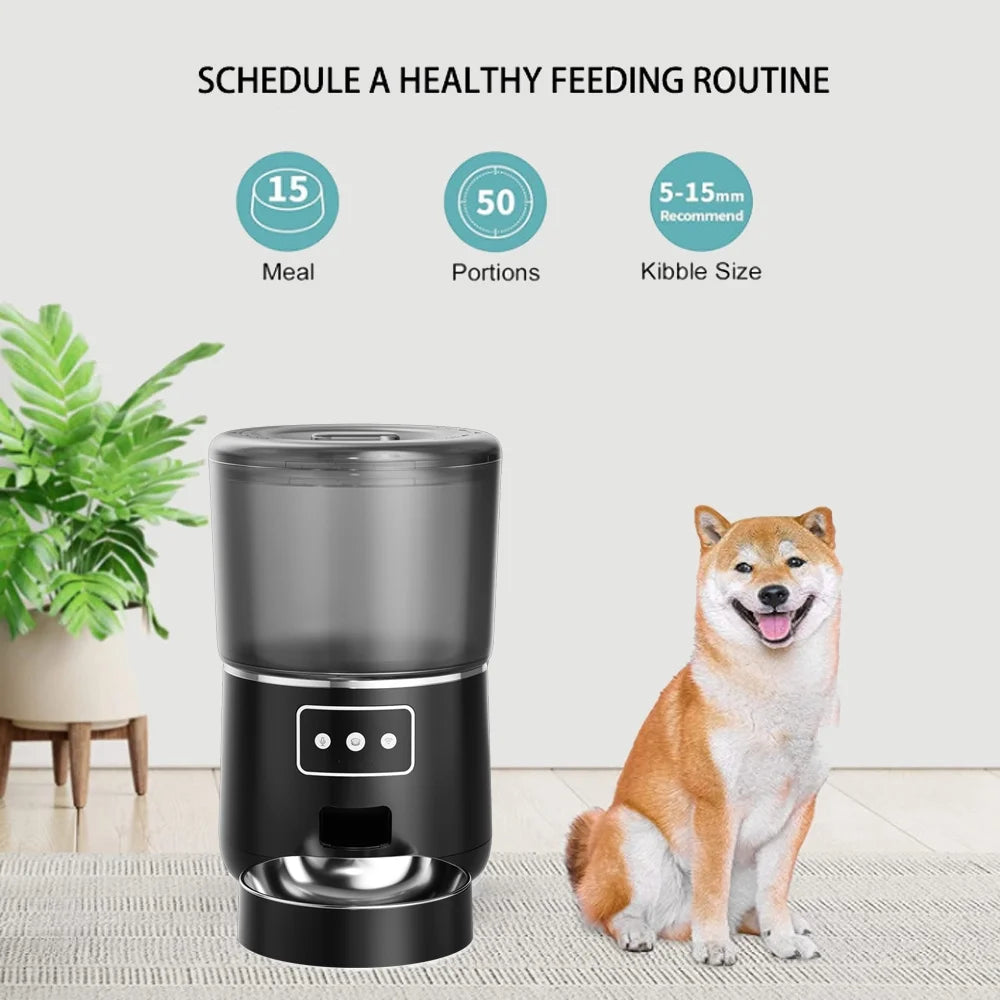 Automatic Smart Wi-Fi Pet Feeder for Dogs and Cats, 4L Capacity, Black
