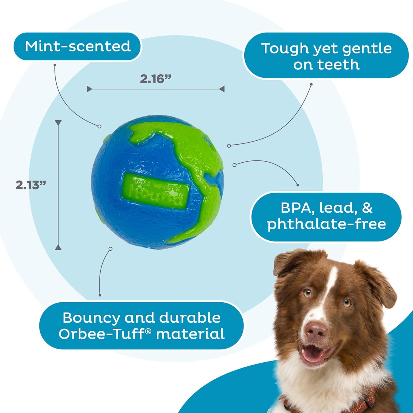 Outward Hound Orbee-Tuff Planet Ball Treat-Dispensing Dog Toy - Small, Blue/Green