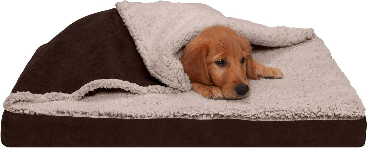 Cooling Gel Dog Bed for Small to Medium Breeds up to 35 lbs - Removable and Washable Cover with Berber & Suede Top - Espresso, Medium Size