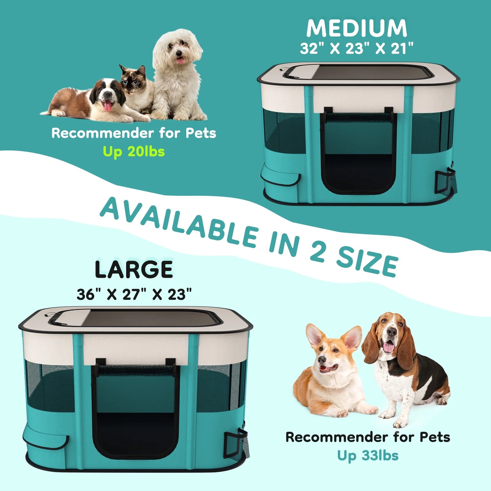 Foldable Portable Pet Playpen for Dogs and Cats - Removable Shade Cover for Indoor and Outdoor Use (Medium)