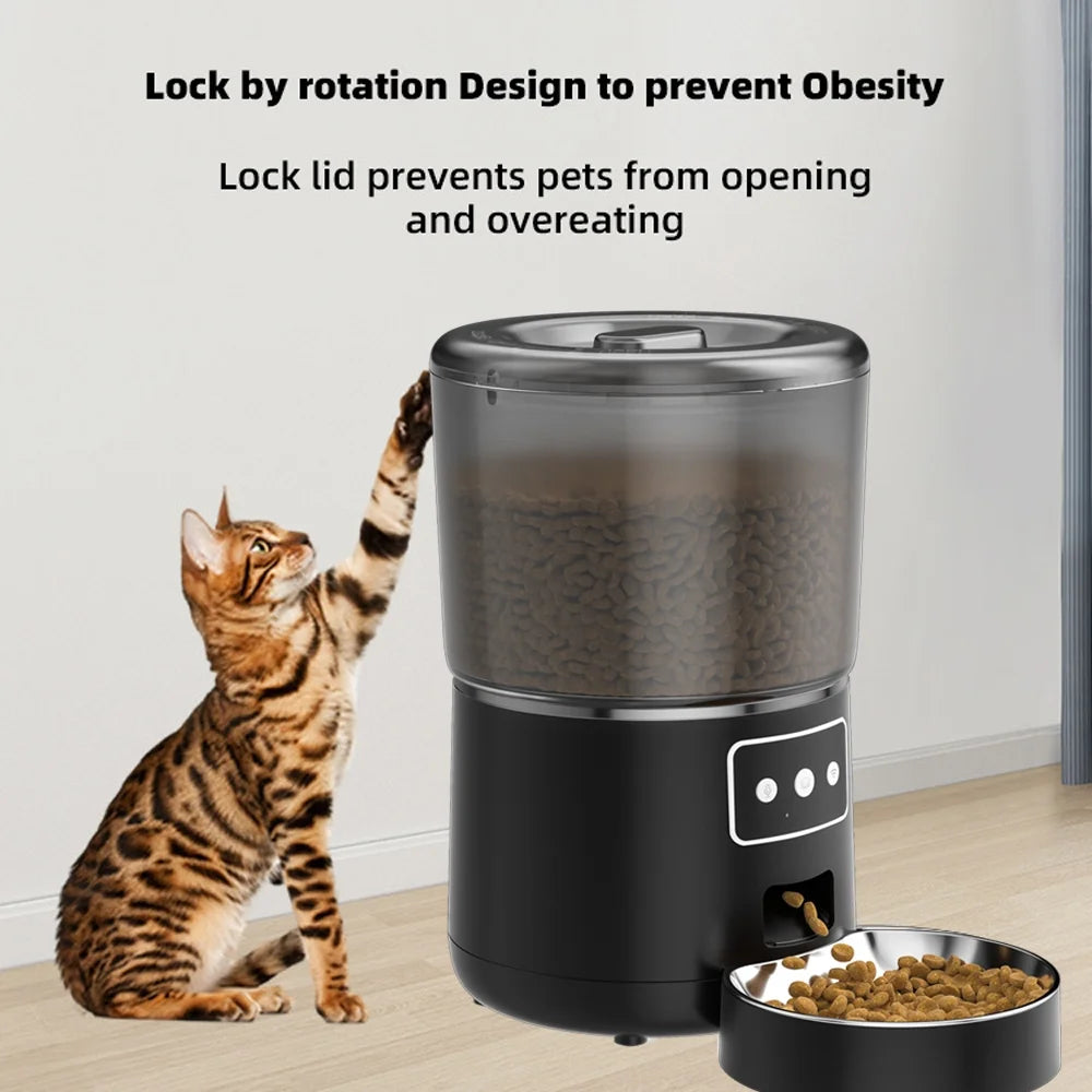 Automatic Smart Wi-Fi Pet Feeder for Dogs and Cats, 4L Capacity, Black